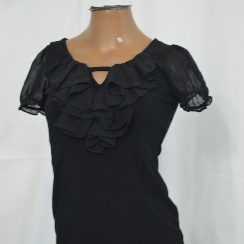 Black blouse with ruffle front